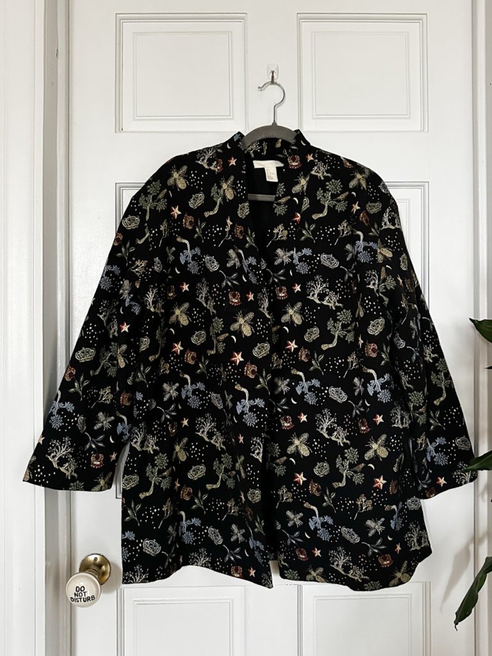 H&M Celestial Metallic Jacquard Tapestry Blazer Bee Crown L